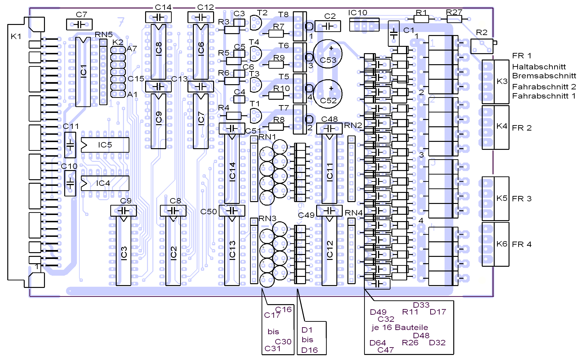 Best&uuml;ckungsplan der 4-fach-Fahrreglerkarte