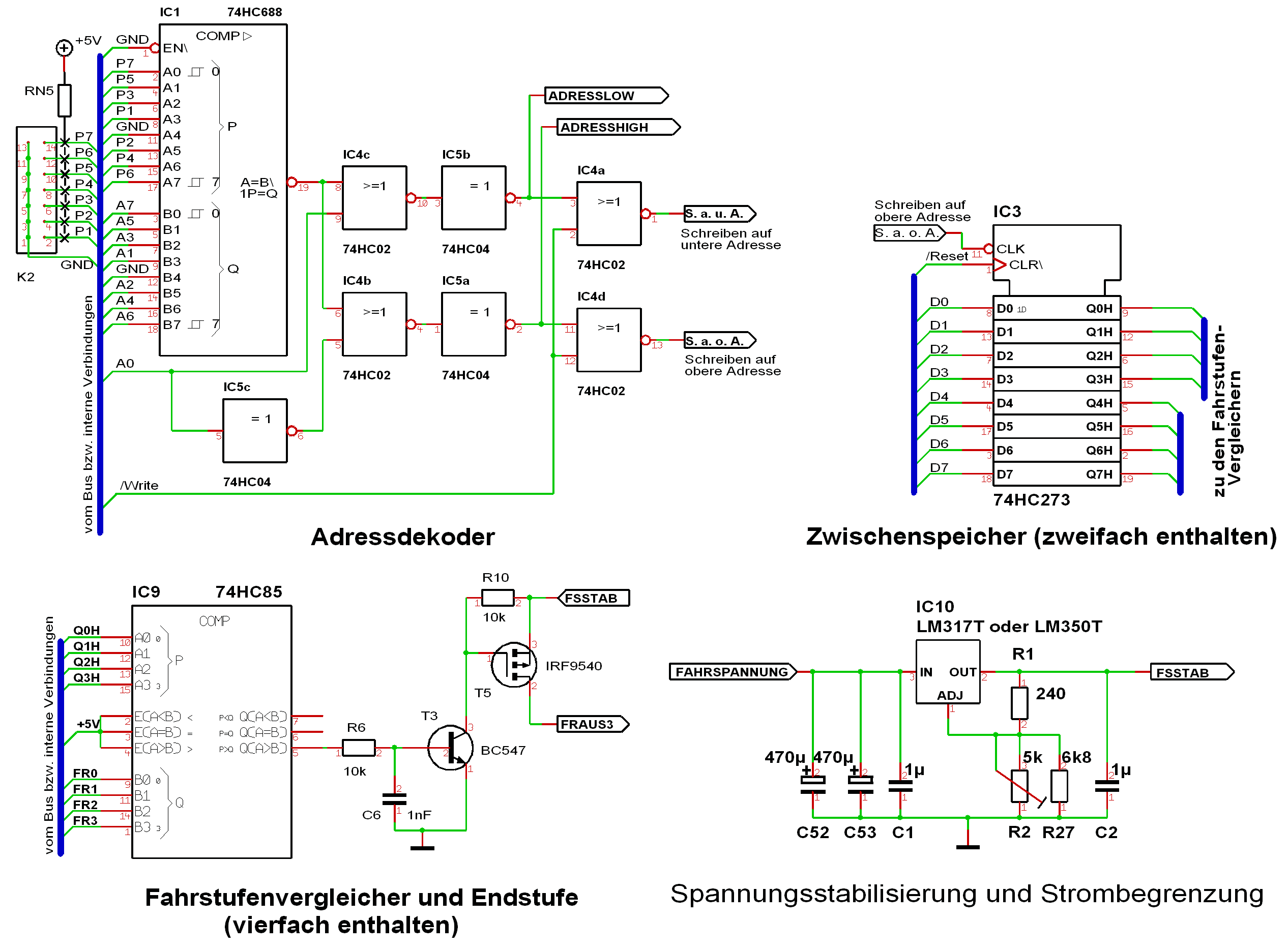 Schaltplan Teil 1 der 4-fach-Fahrreglerkarte